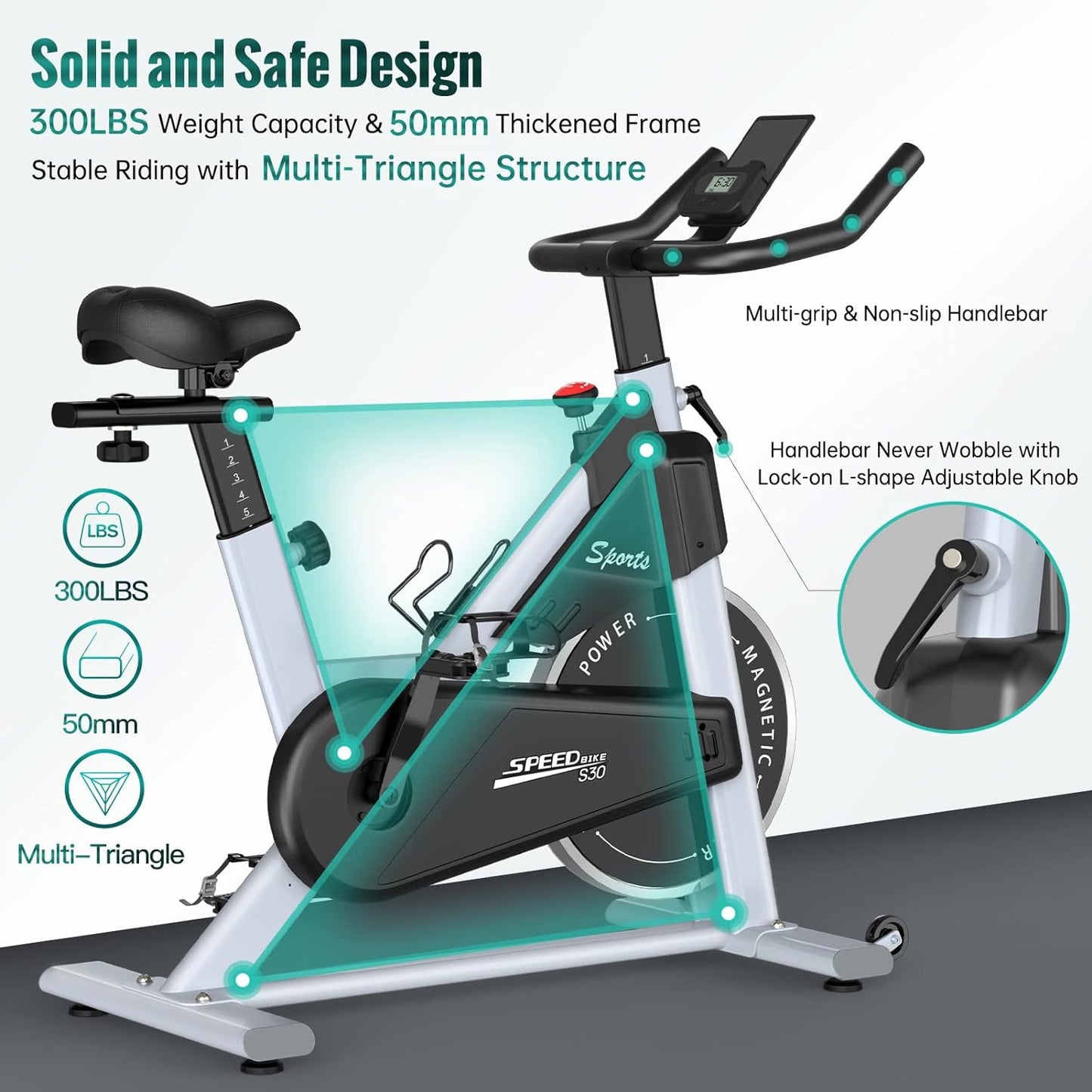 PASYOU S30 Exercise Bike, Magnetic Resistance Stationary Bike, 300LBS Weight Capacity Indoor Cycling Bike for Home, Silent Exercise Bikes for Home,Fitness Cycle Spin Bike with LCD Monitor&iPad Holder