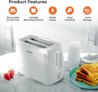 Geepas 2 Slice Bread Toaster, Variable Browning Setting, GBT36515 | Cancel Function | Removable Crumb Tray | Wide Slots and High Lift Feature | Cord Storage