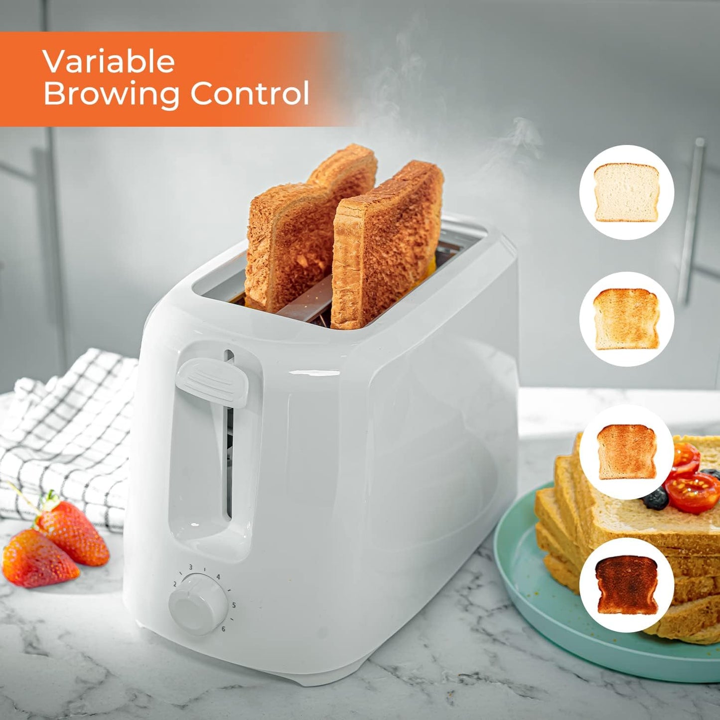 Geepas 2 Slice Bread Toaster, Variable Browning Setting, GBT36515 | Cancel Function | Removable Crumb Tray | Wide Slots and High Lift Feature | Cord Storage