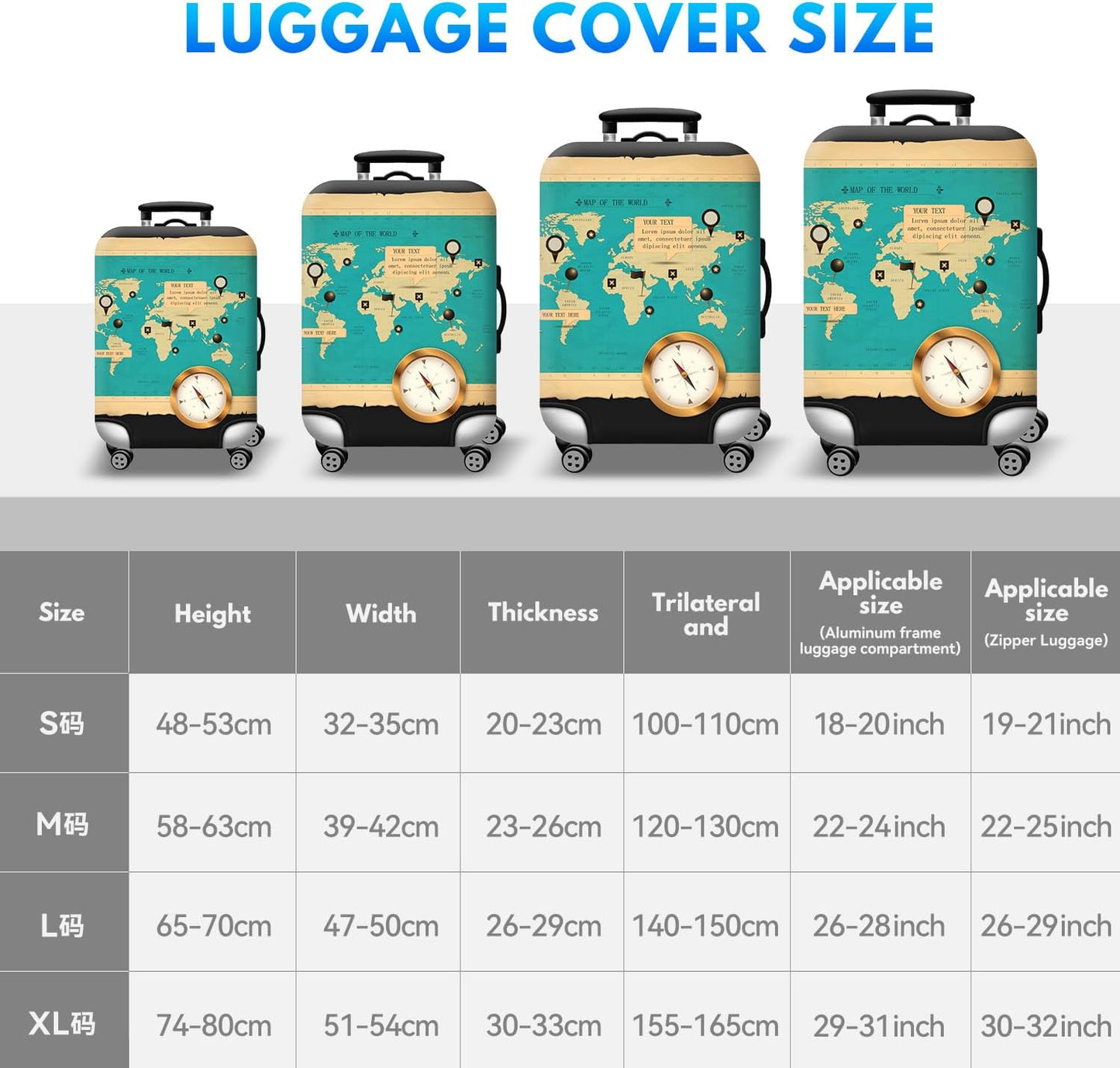 T Tersely Travel Luggage Cover Spandex Suitcase Protector Washable Baggage Covers (for 18-30 inch luggage) Premium Elasticated Luggage Protector -Go Travel (H301, L（26-28 inches）)