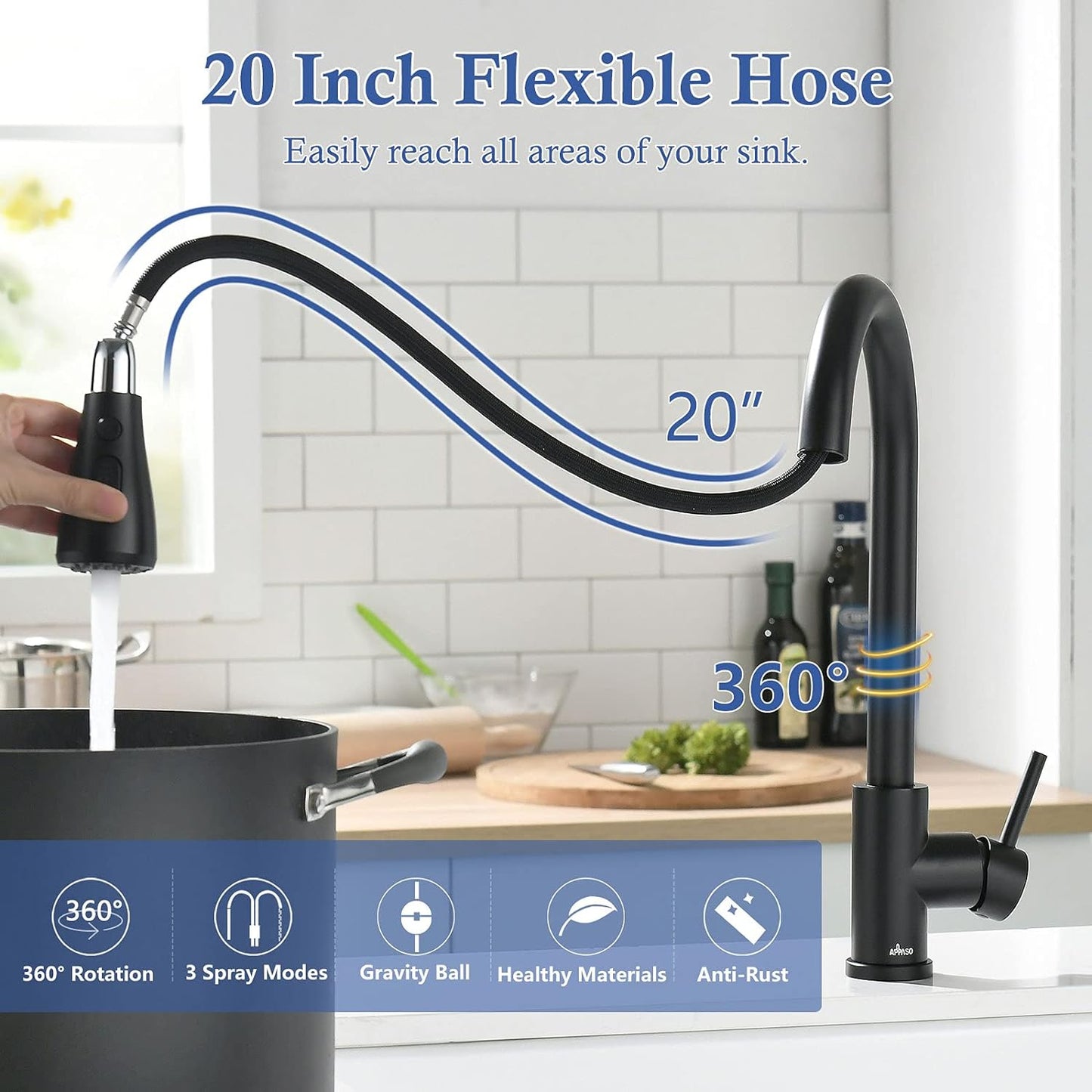 APPASO Kitchen Faucet with Pull Down Sprayer - Single Handle One Hole High Arc Pull Out Kitchen Sink Faucets with Deck Plate, Brushed Nickel, APS220BN