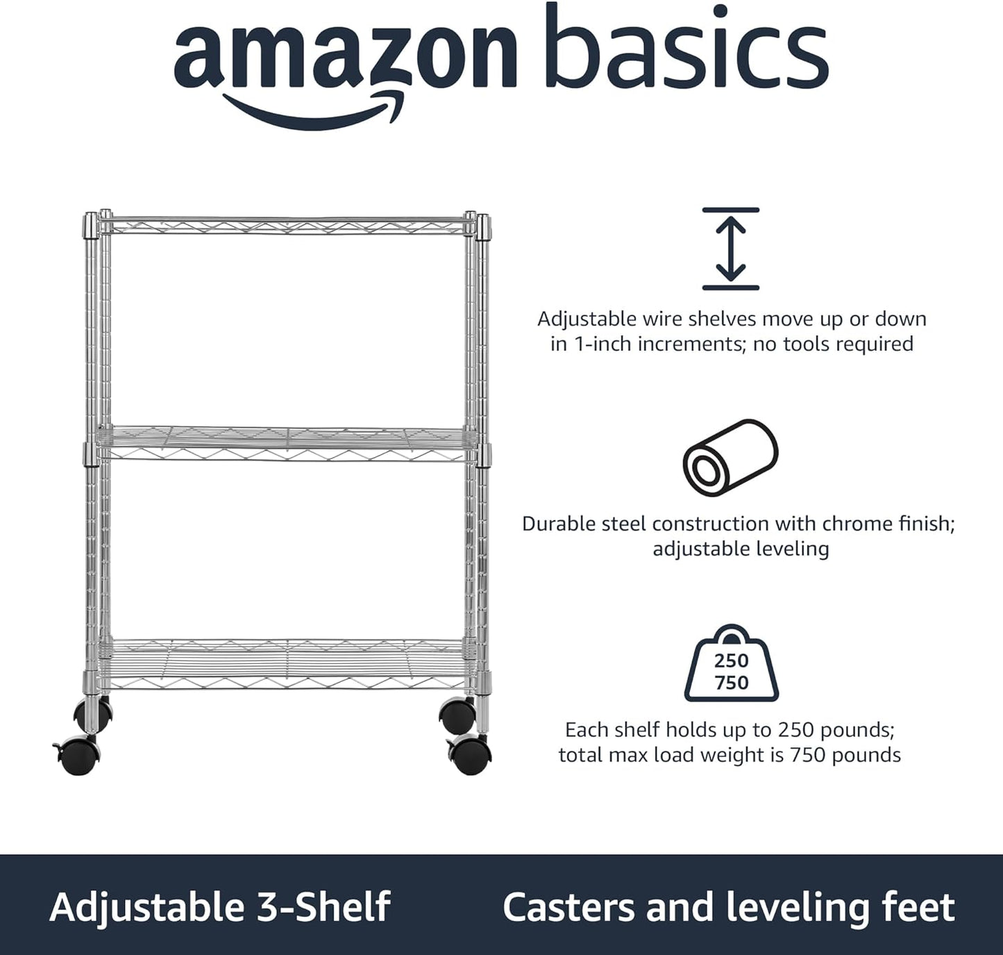 Amazon Basics 5-Shelf Adjustable, Heavy Duty Storage Shelving Unit (158.5 kgs loading capacity per shelf), Steel Organizer Wire Rack, Black (91.4 x 35.5 x 182.8 cm)