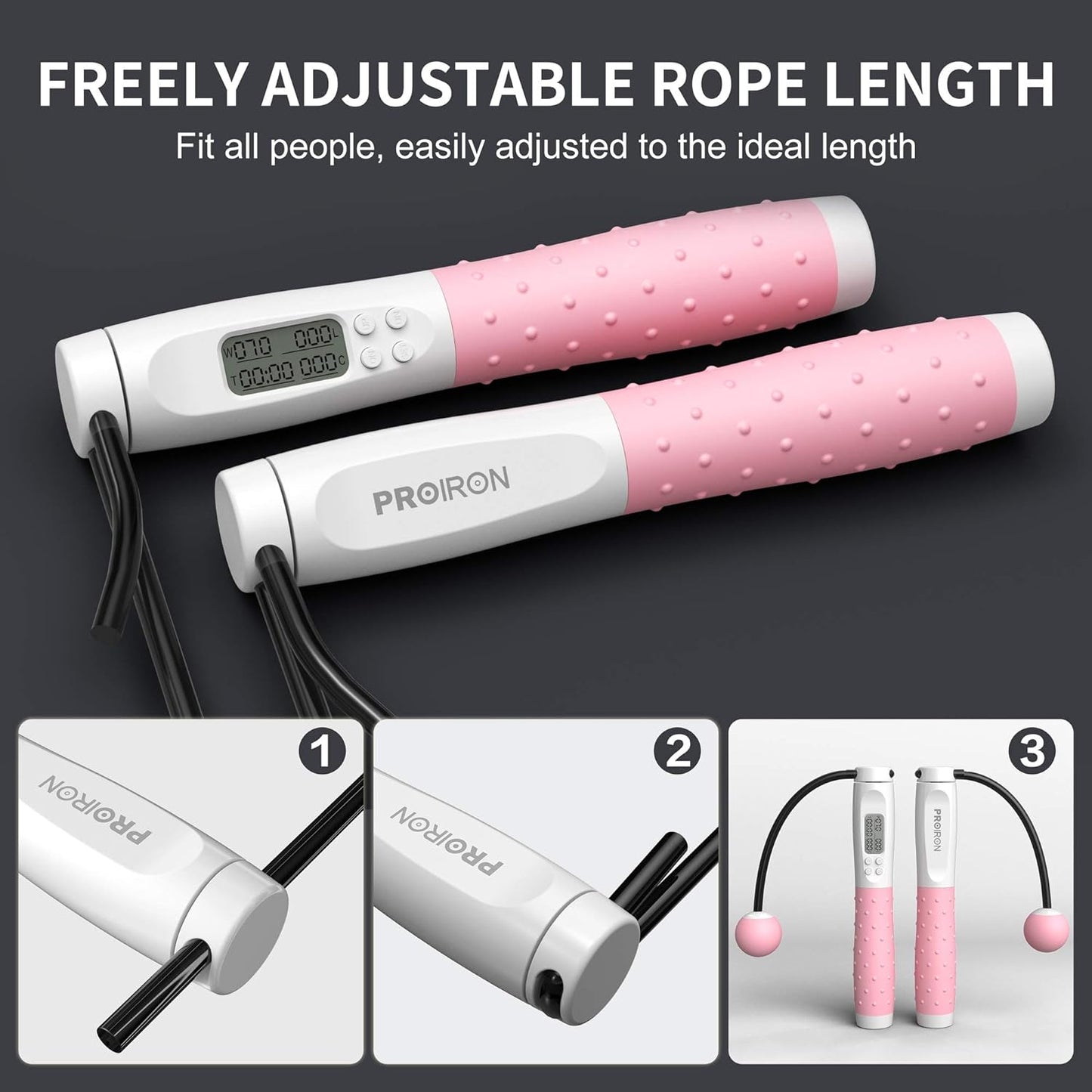 PROIRON Skipping Rope, Digital Jump Rope Adjustable Weights/Length Cordless Jumping Rope with Calorie Counter/Alarm Reminder Weighted Jump Rope for Fitness, Exercise, Boxing, MMA, Gym