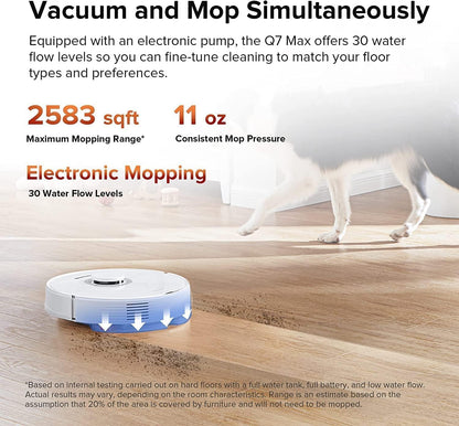 Roborock Q7Max+Robot Vacuum Cleaner, Hands-Free Cleaning for up to 7 Weeks, Robotic Vacuum with APP-Controlled Mopping, 4200Pa Suction, No-Mop&No-Go Zones, 180mins Runtime, Works with Alexa(White)