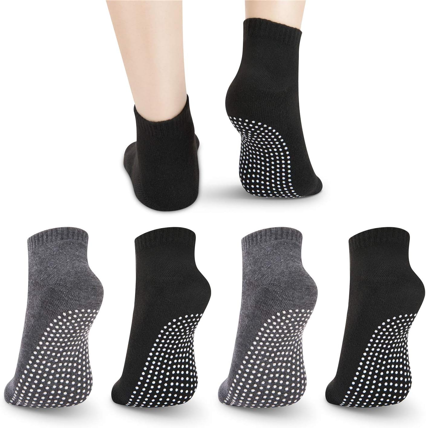 NEWCHAO 4 Pairs Non Slip Skid Socks Anti Slip Sock for women and men, Grip Socks for Yoga Home Barre Pilates Hospital Workout