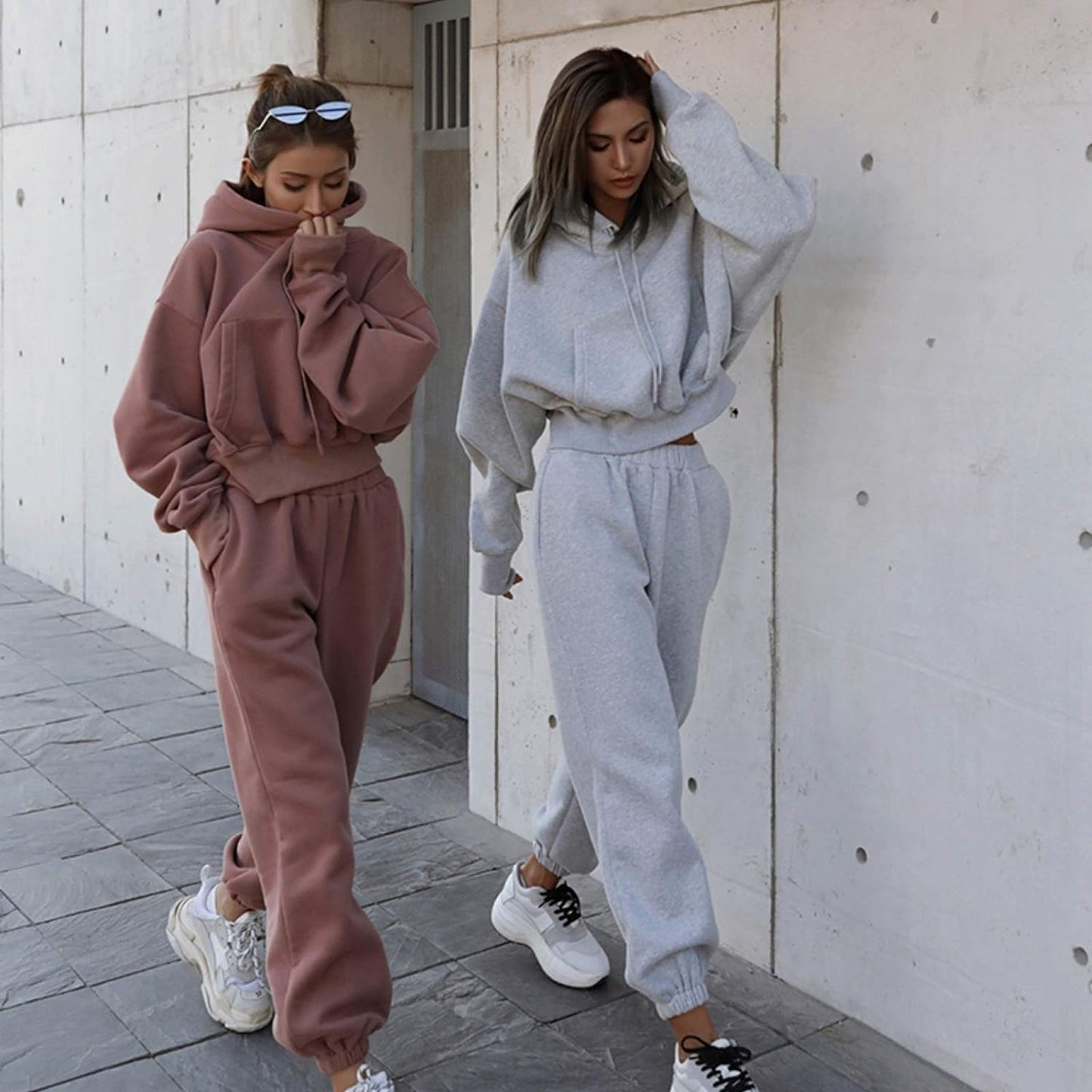 Ladies Fashion Tracksuit Women Long Sleeves Sweatshirt + Long Pants Sportswear 2 Pieces Set Sport Outfit (Color : Gray, Size : Medium)