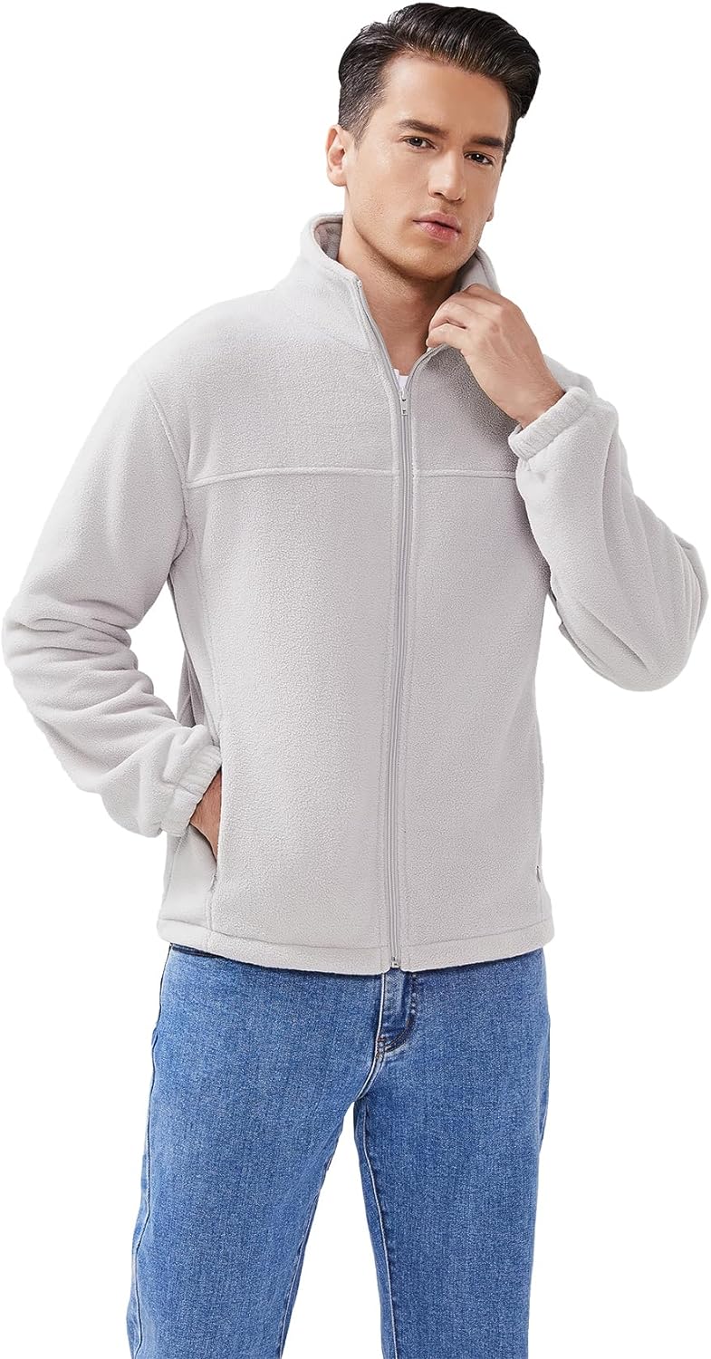 Puhope Men's Full-Zip Fleece Jacket Long Sleeve Winter Outdoor Jacket with Hidden Zippered Pocket