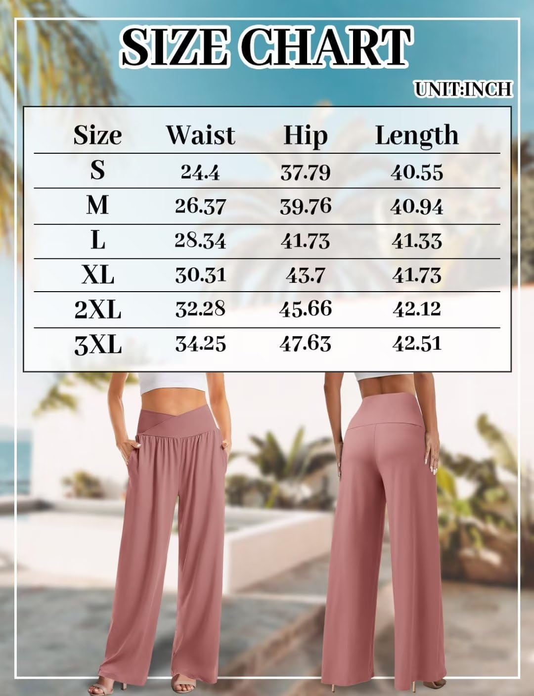 JZC Women's Wide Leg Casual Pants Cross Waist Palazzo Lounge Pajama Flowy Pants Yoga Sweatpants with Pockets