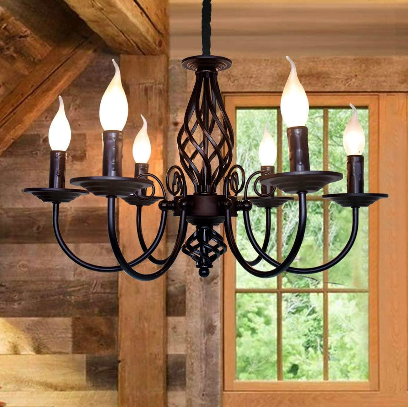 Ganeed French Country Chandeliers,8 Lights Industrial Farmhouse Pendant Light Fixture,Black Candle Ceiling Chandelier Height Adjustable for Living Room Bedroom Entryway Kitchen Island