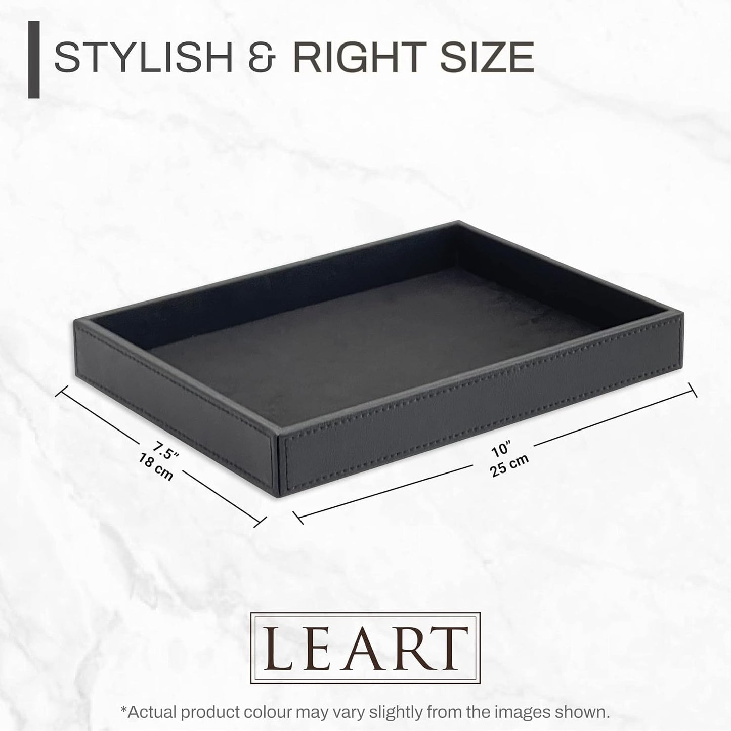 LEART Valet Tray for Men & Women – Leather Tray Organizer | Bedside, Nightstand, Office Desk Organizer Tray | Catchall Tray (Black)