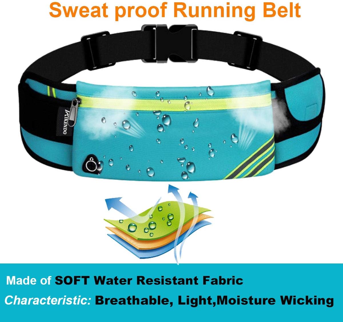 AIKENDO Running Pouch Belt Waist Pack Bag,Workout Fanny Pack,Bounce Free Jogging Pocket Belt–Travelling Money Cell Phone Holder for Running Accessories, Blue, One Size