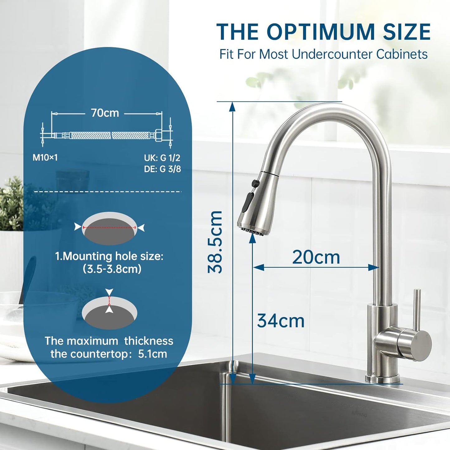 APPASO Kitchen Faucet with Pull Down Sprayer - Single Handle One Hole High Arc Pull Out Kitchen Sink Faucets with Deck Plate, Brushed Nickel, APS220BN