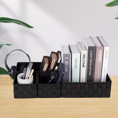 Woven Storage Baskets for Organizing, Small Black Baskets Cube Bin Container Tote Organizer Divider for Drawer, Closet, Shelf, Dresser, Set of 4