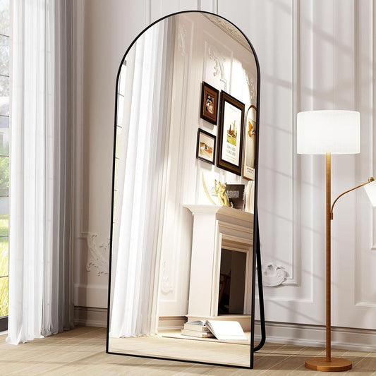 ORCHID M®Full Length Mirror 160 * 50cm, Floor Mirror Full Length(With Bracket), Arched-Top Mirror Hanging or Leaning, Wall Mounted Mirror with Aluminum Frame for Bedroom Living Room (Black)