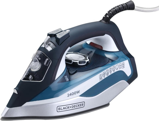 BLACK+DECKER 2400W 90g/min Steam Iron Steam Boost, 380ml Water Capacity, Ceramic Coated Soleplate with Anti Calc Anti Drip Self Clean+Auto Shutoff To Remove Stubborn Creases X2150-B5