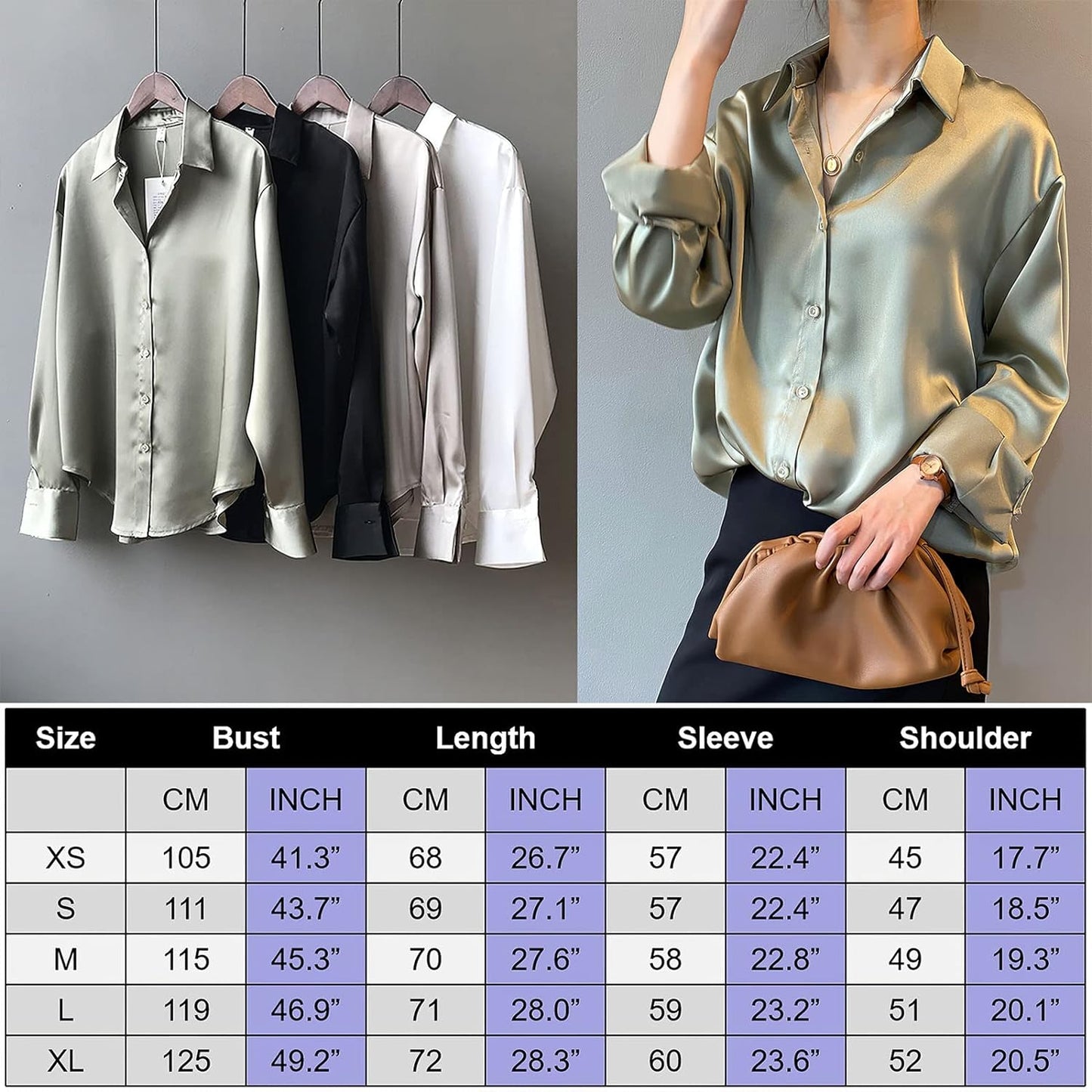 Pantete Womens Satin Silk Button Down Shirt Long Sleeve Casual Office Blouse Top Breathable & Silky