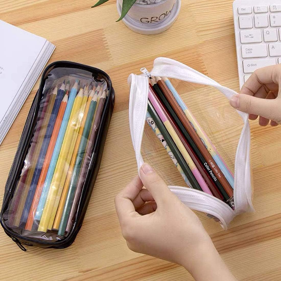 LEKEONE PVC Zipper Clear Pencil Bag, 2 Pieces, Transparent