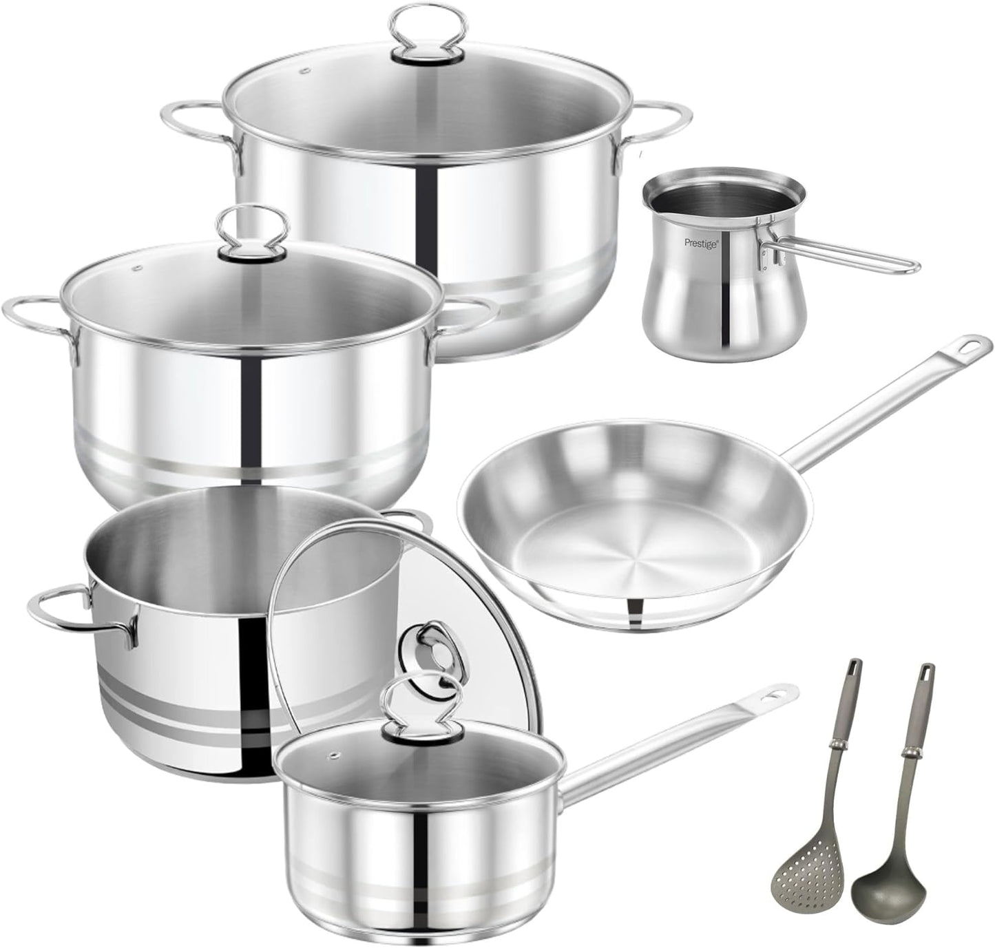 Prestige Stainless Steel 12Pc Cookware Set | Induction Bottom Pots and Pans Set | Cooking Combo Set Model- PR80981