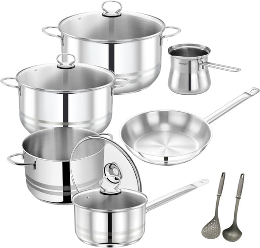 Prestige Stainless Steel 12Pc Cookware Set | Induction Bottom Pots and Pans Set | Cooking Combo Set Model- PR80981