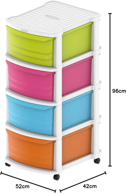 Cosmoplast 4 Tiers Multipurpose Storage Cabinet With Wheels, White Mix Drawers