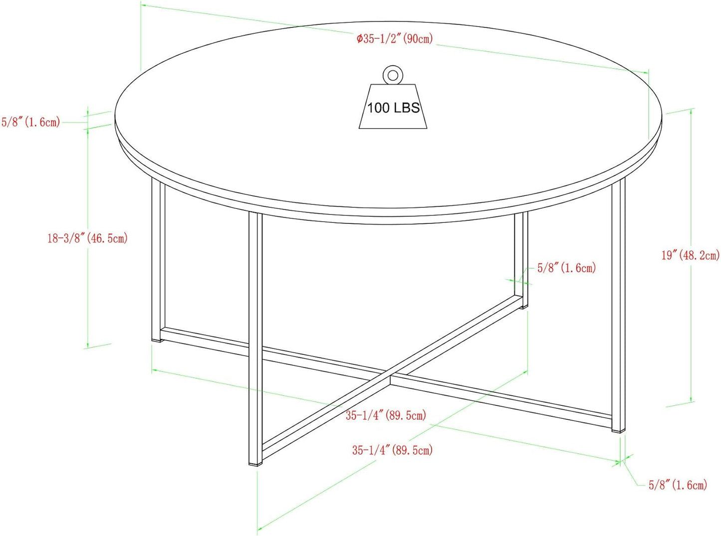 Eden Bridge Designs 91cm Round Mid Century Modern Coffee Table with X-Base for Living Room/Office decoration, Metal, Glass/Gold/Faux Marble