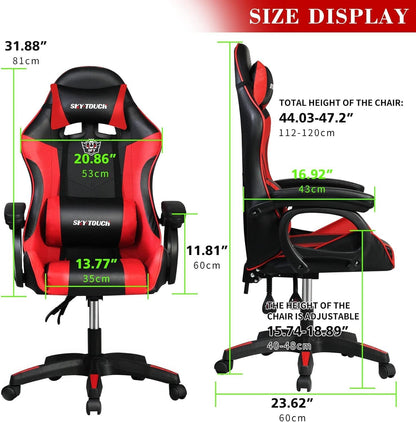 SKY-TOUCH Gaming Chair，Adjustable Computer Chair Pc Office Pu Leather High Back, Ergonomic design Lumbar Support,Comfortable Armrest Headrest，Red