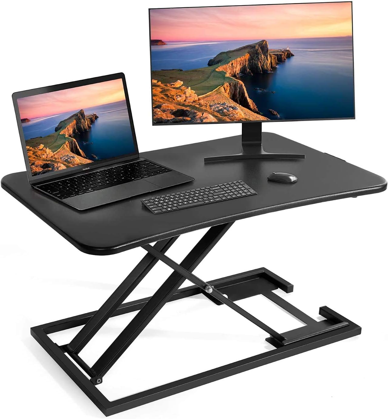 Chulovs Height Adjustable Standing Desk Converter, Sit to Stand Desk Riser, Stand Up Desk Riser, Ergonomic Home Office Computer Workstation (Black)