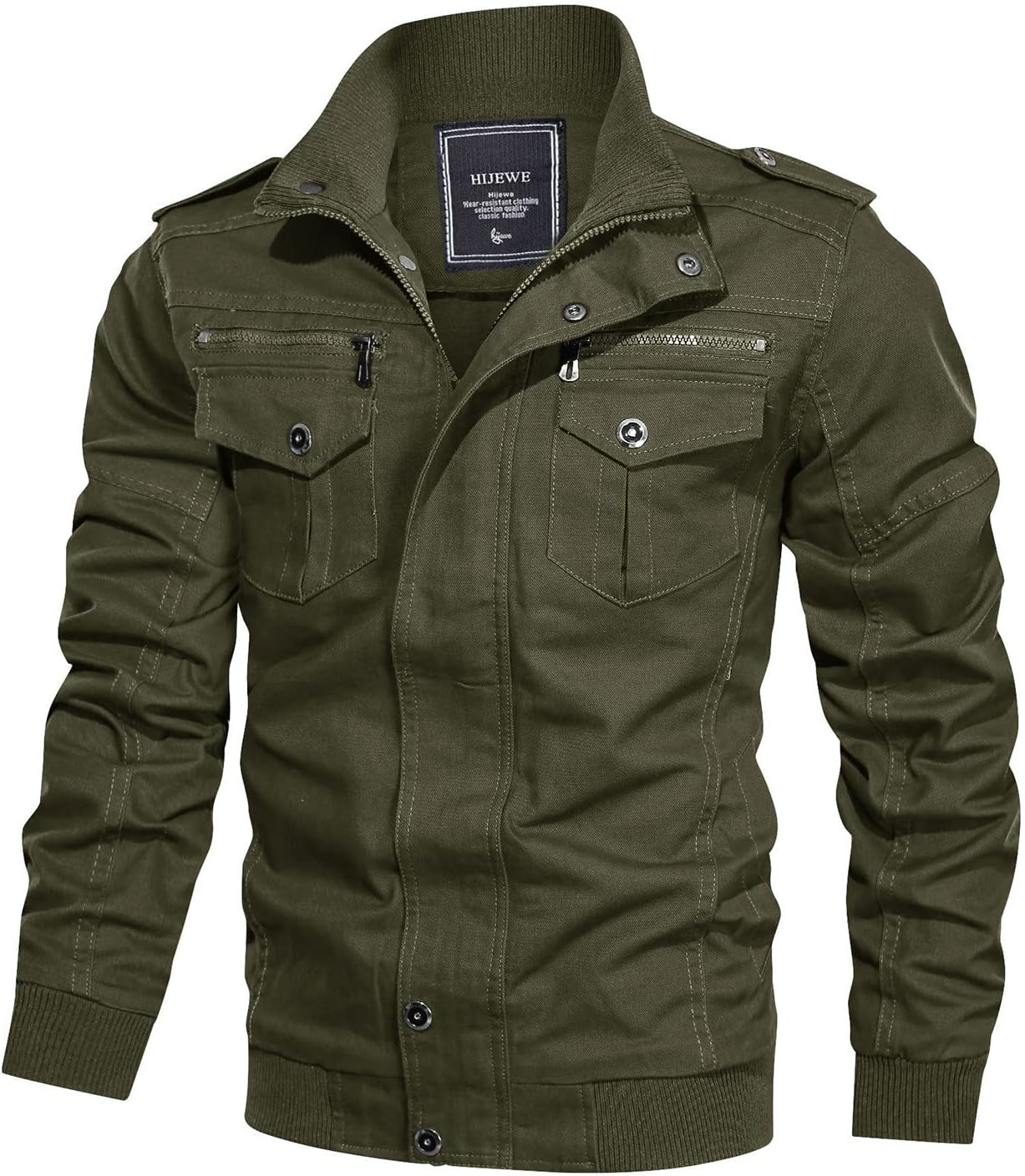 Men's Military Jacket Cargo Casual Coat Lightweight Outwear Cotton Stand Collar Windbreaker