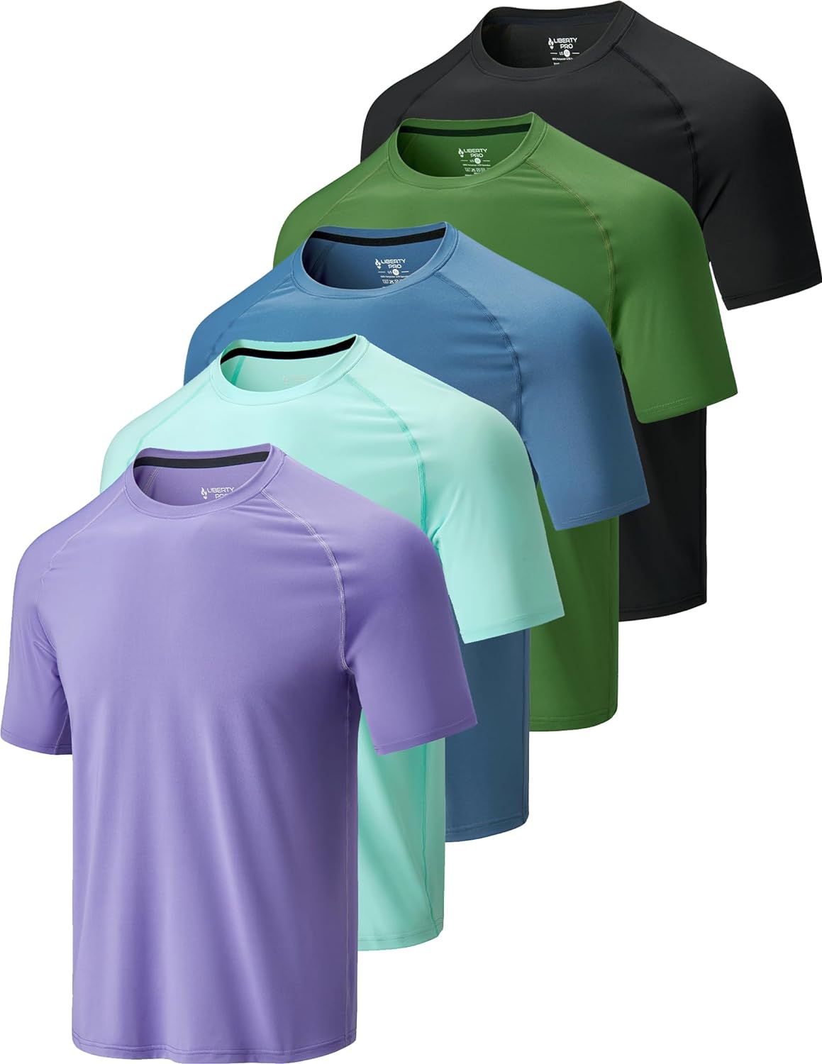 5 Pack Men’s Active Quick Dry Crew Neck T Shirts | Athletic Running Gym Workout Short Sleeve Tee Tops Bulk