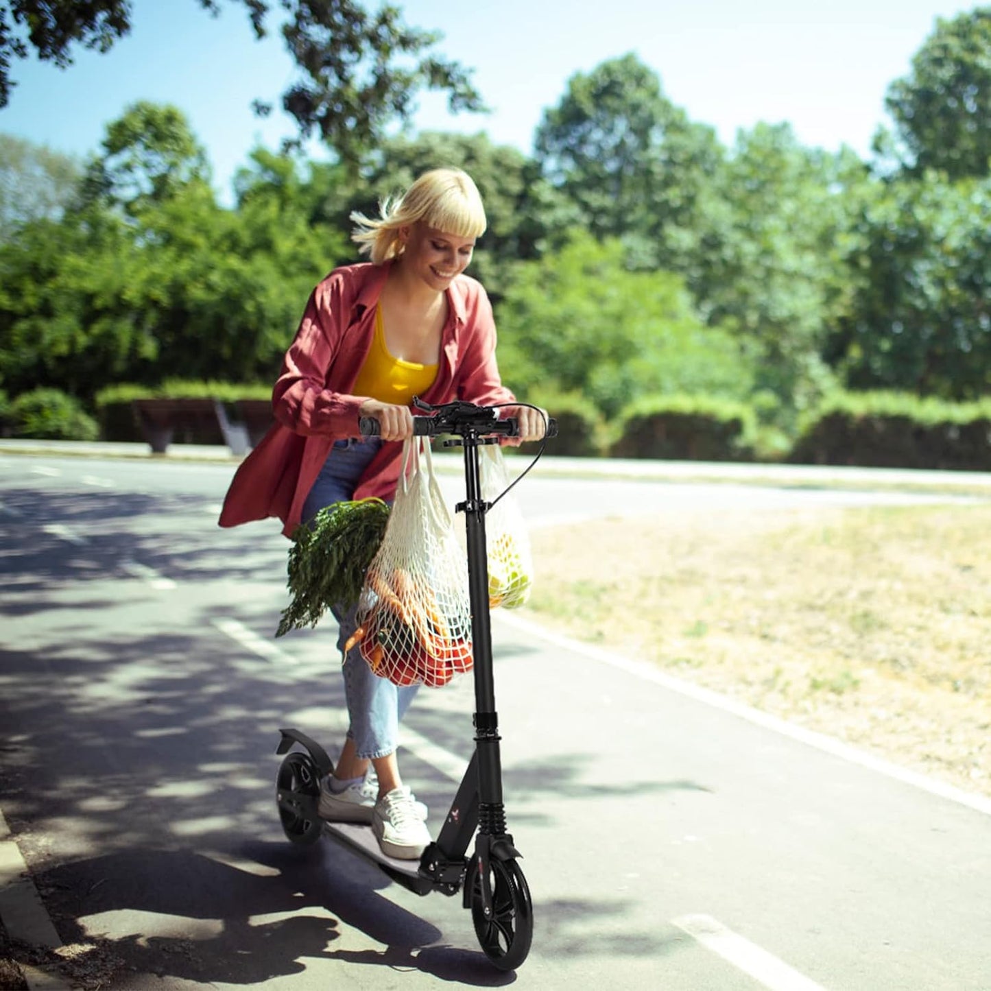 Adult Kick Scooter with Disc Handbrake, Foldable Adjustable Urban Scooter with Dual Suspension, 200mm Big Wheels for Kids Adults and Teens