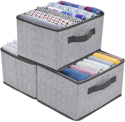 AMERTEER Storage Bin for Shelves, Fabric Closet Organizer Boxes with Handles, Cloth Storage Bin for Home Office & Living Room, Medium, Beige, 3-Pack