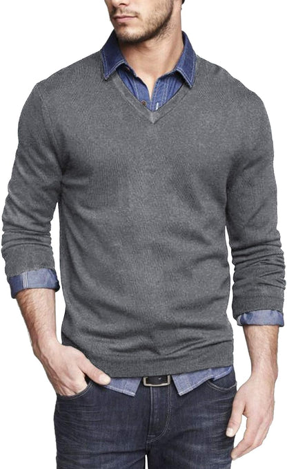 Coofandy Men Casual V Neck Sweater Ribbed Knit Slim Fit Long Sleeve Pullover Top