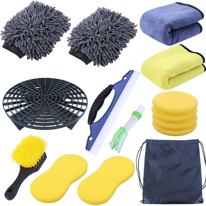 ZILL 15Pcs Car Cleaning Kit,Car Wash Detailing Kit,Car Detailing Brushes Set,Wash Bucket Bracket,Big Towels,Car Wash Mitts,Tire Brush,Window Water Blade,Car Wash Sponge Wax Applicators etc. (15)