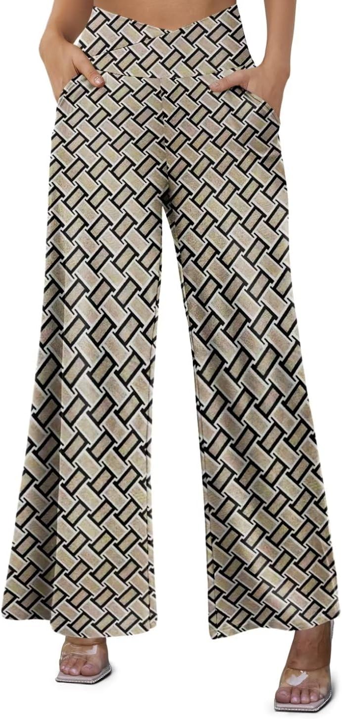 JZC Women's Wide Leg Casual Pants Cross Waist Palazzo Lounge Pajama Flowy Pants Yoga Sweatpants with Pockets