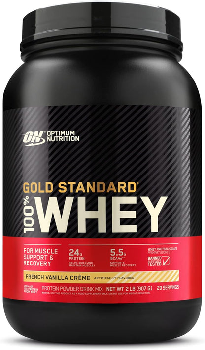 Optimum Nutrition (ON) Gold Standard 100% Whey Protein Powder Primary Source Isolate, 24 Grams of Protein for Muscle Support and Recovery - Vanilla Ice Cream, 2 Lbs, 29 Servings (899 Grams)