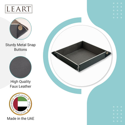 LEART Leather Valet Tray Organizer for Men and Women - Home and Office, Desk and Bedside Catchall holder for Wallets, Jewelry, Watches, Keys, Coins, Mobile, Cosmetics, TV Remote (Jade Green)