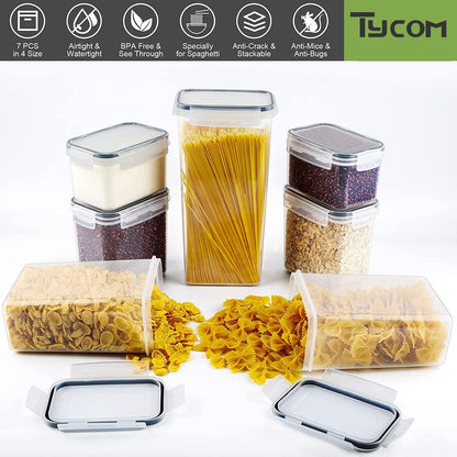 TYCOM Airtight Food Storage Containers - Wildone Cereal & Dry Food Storage Containers Set of 7 with Easy Locking Lids, for Kitchen Pantry Organization & Storage