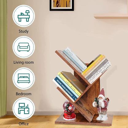 U-HOOME 8-Shelf Bookshelf Tree Bookcase Wood Bookshelves Storage Rack MDF Tree Book Shelf Display Organizer for Books,Magazines,CDs and Photo Album Holds Up to 5kgs Per Shelf ，White