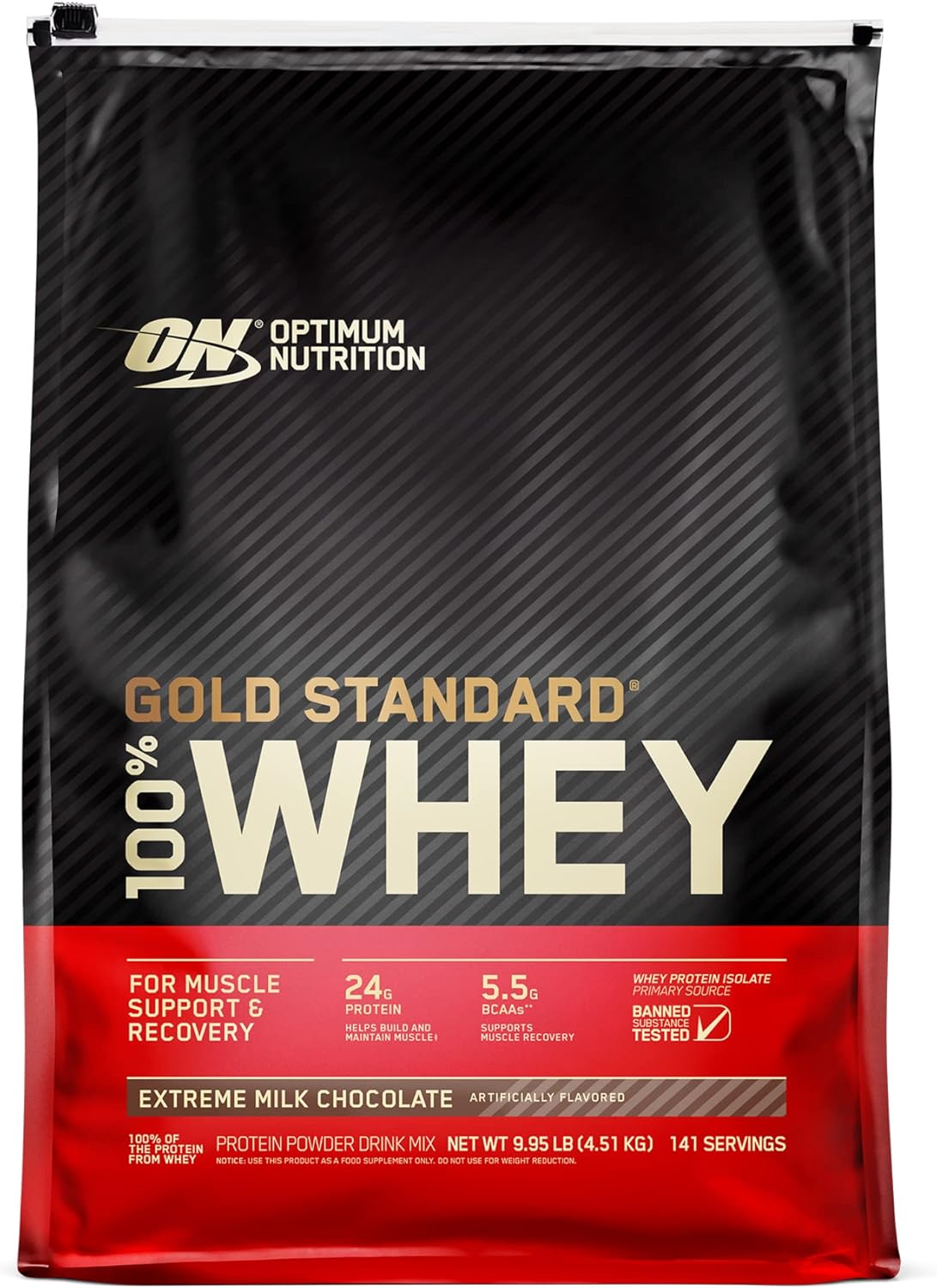 Optimum Nutrition (ON) Gold Standard 100% Whey Protein Powder Primary Source Isolate, 24 Grams of Protein for Muscle Support and Recovery - Delicious Strawberry, 10 Lbs, 146 Servings (4.53 KG)