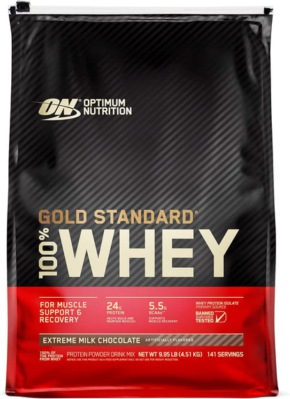 Optimum Nutrition (ON) Gold Standard 100% Whey Protein Powder Primary Source Isolate, 24 Grams of Protein for Muscle Support and Recovery - Delicious Strawberry, 10 Lbs, 146 Servings (4.53 KG)