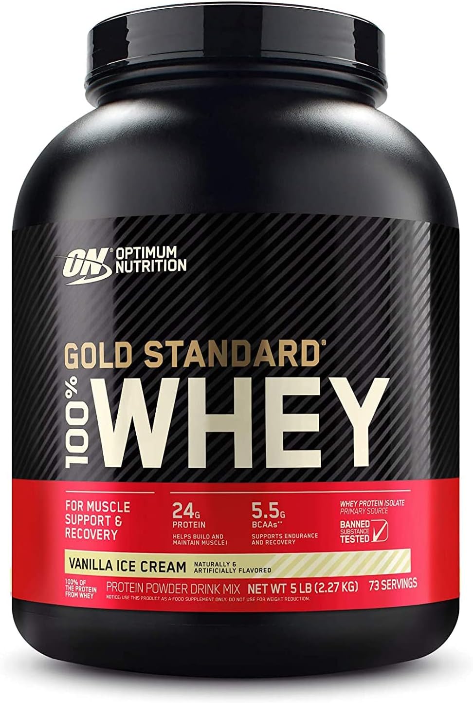 Optimum Nutrition (ON) Gold Standard 100% Whey Protein Powder Primary Source Isolate, 24 Grams of Protein for Muscle Support and Recovery - Delicious Strawberry, 10 Lbs, 146 Servings (4.53 KG)