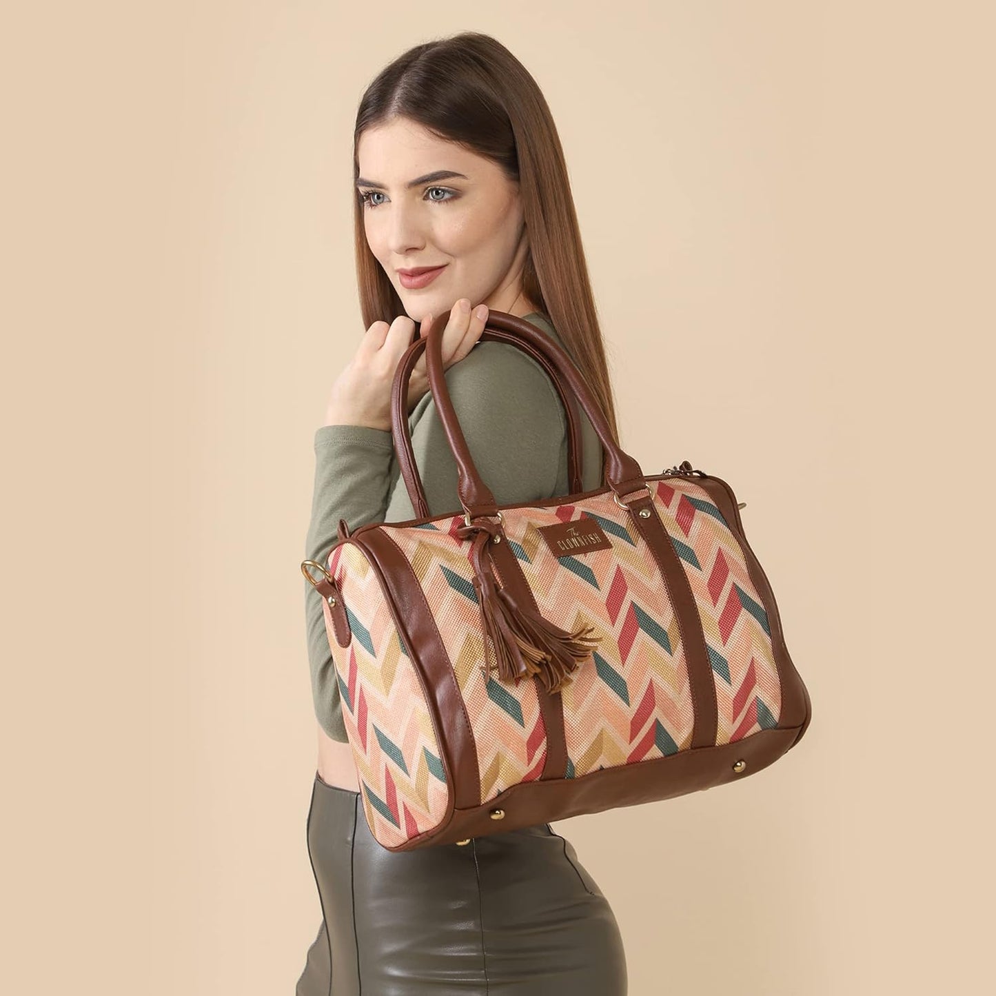 The Clownfish Percy Printed Handicraft Fabric Handbag for Women | Spacious, Sturdy and Stylish handbag for Office, Daily Use and Travel