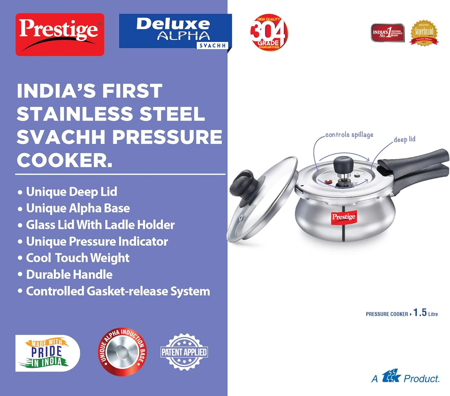 Prestige Stainless Steel Cooker Dlx Alpha Svachh Baby Handi 2 Ltr Cooker Mpd20266 | Silver