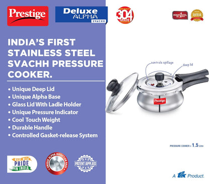 Prestige Stainless Steel Cooker Dlx Alpha Svachh Baby Handi 2 Ltr Cooker Mpd20266 | Silver