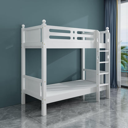 Karnak Heavy Duty Wooden Bunk Bed With Ladder for Kids, Teens, Bedroom, Guest Room Furniture, Solid Wooden Bedframe, Full-Length Guardrail Color (White)