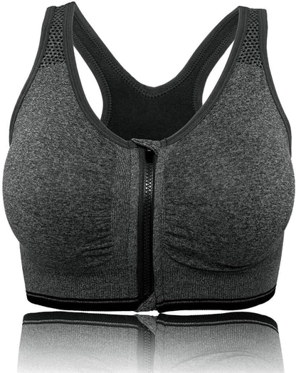 2 Pcs Zip Front Sports Bra, Post Surgery Bra Yoga Bra Workout Fitness Activewear Racerback Padded Bras for Women