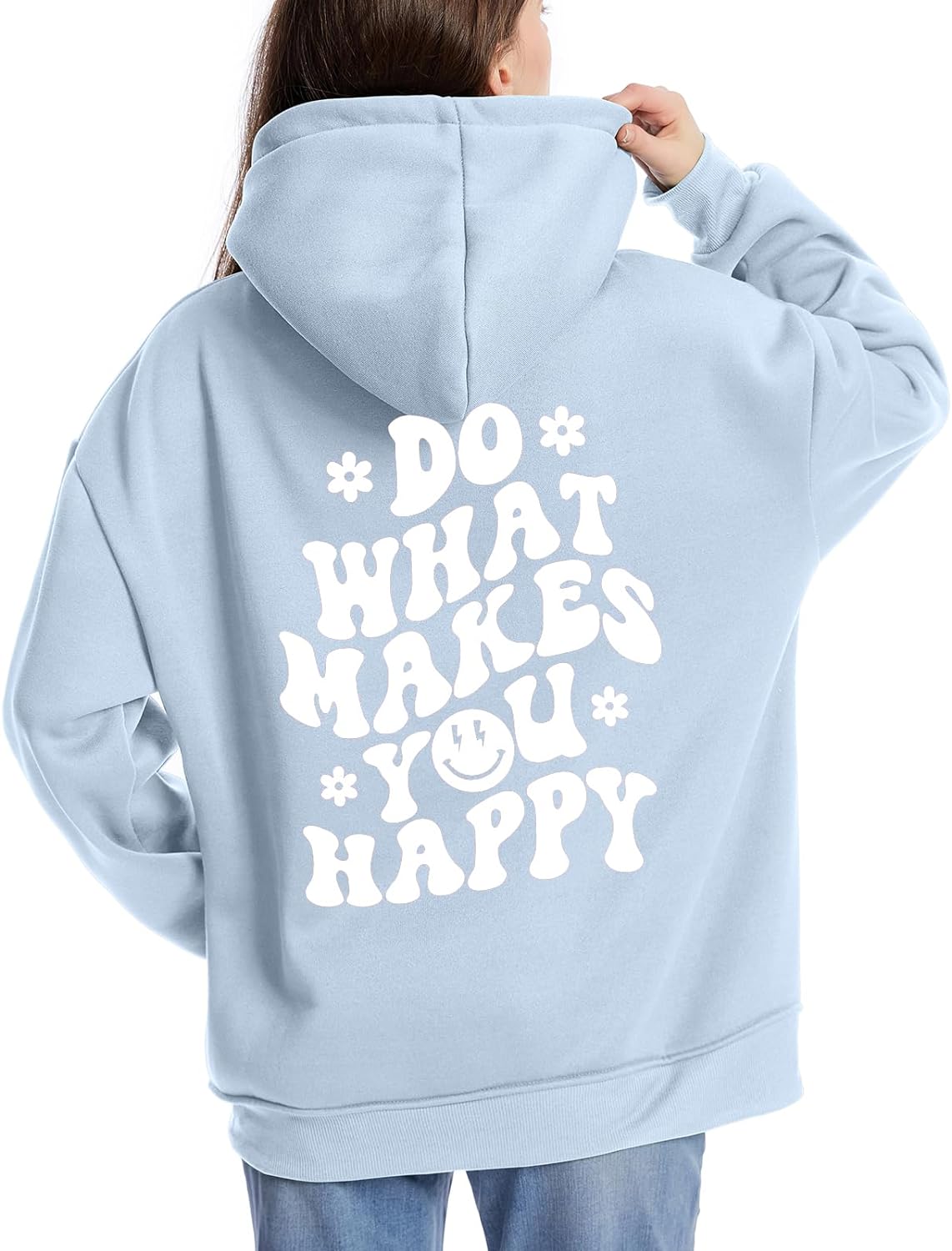 Tuislay Women Cute Graphic Oversized Hoodies Sweatshirts for Teen Girls Aesthetic Y2k Preppy Fleece Happy Hooded Pullover