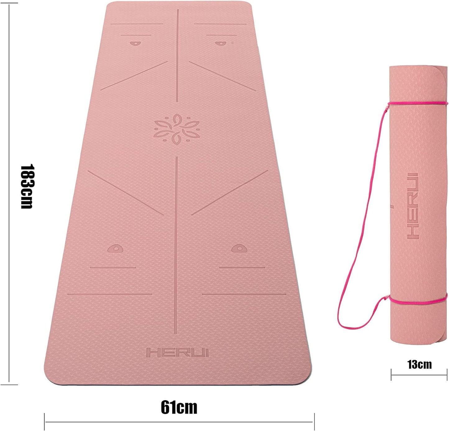 HERUI Yoga Mat Alignment Lines Anti-Slip Exercise Mat with Carrying Bag Fitness Mat for Pilates 183CM*61CM*6MM Thickness for Woman Man Beginners