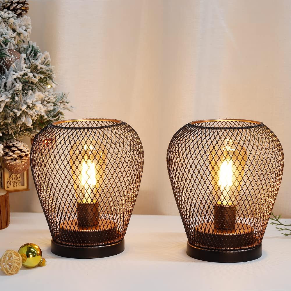 JHY DESIGN Set of 2 Metal Cage LED Lantern Battery Powered Cordless Accent Light with LED Great for Weddings Parties Patio Events for Indoors Outdoors