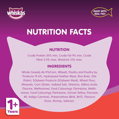 Whiskas Ocean Fish Dry Food, for Adult Cats 1+ Years, Formulated to Help Cats Maintain a Healthy Digestive Tract and Sustain a Healthy Weight, Complete Nutrition & Great Taste, Case of 15x480g